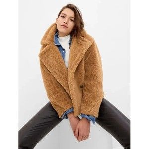 Gap Women's sherpa moto jacket brown L